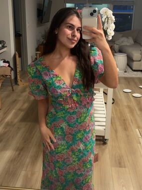 ASTR The Label Midi Green Floral Dress